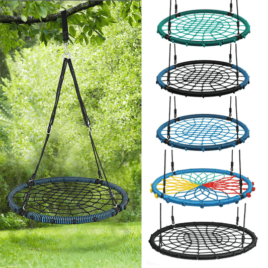 40 Inch Spider Web Tree Swing Round Outdoor Swing With Durable Adjustable Hanging Ropes Easy Install For Kids Capacity 660lbs