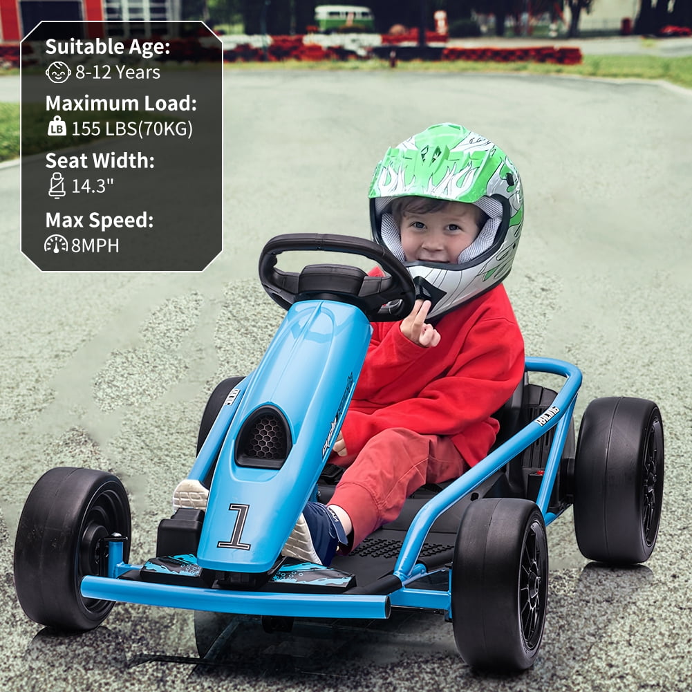 24V Kids Ride on Drift Car for Kids, Electric Drifting Go-Kart Up to 8 mph Variable Speed with Music, Horn, 300WX2 Extra Powerful Motors, 175 Lbs Max Weight for Teens