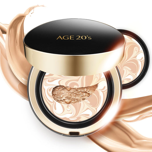AGE 20's Signature Intense Sunscreen SPF 50+ Foundation, Natural Coverage, Cushion Korean Makeup, 71% Essence Natural Dewy Finish, Refill Included, 13 Ivory (0.49 oz x2 ea)