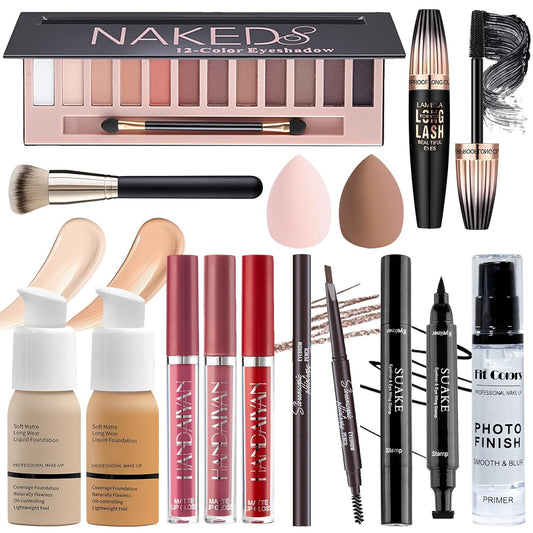 All in One Makeup Set for Women Full Kit, Multipurpose Women’s Makeup Sets, Includes Eyeshadow Palette, Foundation Face Primer, Liquid Lipstick, Eyebrow Pencil Eyeliner Mascara, Makeup Brush