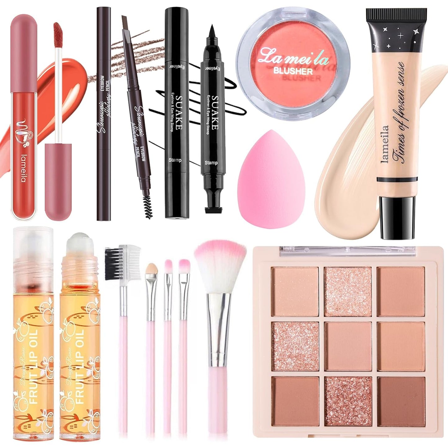 YBUETE Makeup Set for Girls Teens Women, Makeup Gift Set, All in One Makeup Kit, Includes Eyeshadow Palette, Foundation, Blusher, Eyebrow Pencil, Eyeliner, Lip Gloss, Lip Oil, Makeup Brushes & Sponge