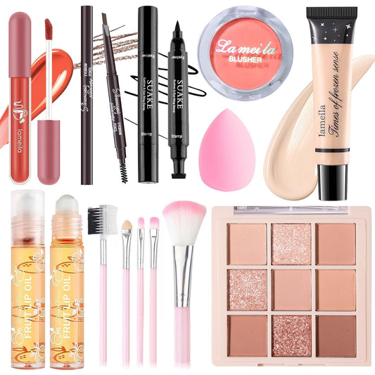 YBUETE Makeup Set for Girls Teens Women, Makeup Gift Set, All in One Makeup Kit, Includes Eyeshadow Palette, Foundation, Blusher, Eyebrow Pencil, Eyeliner, Lip Gloss, Lip Oil, Makeup Brushes & Sponge