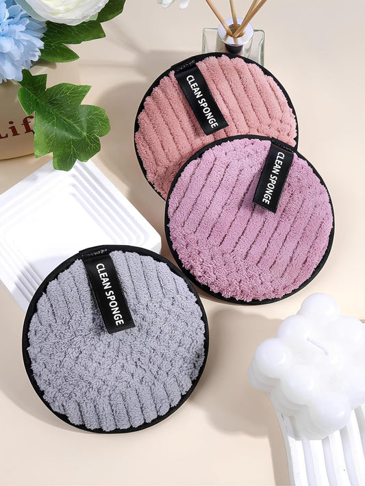 3pcs Makeup Remover Puff,Soft and Skin Friendly Face Towel, Rusabal Doubal Side Face Mackup Remover, Cleanning Tools Easy Carrying for Travel