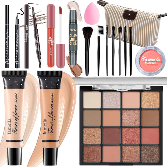 YBUETE Makeup Set for Girls Teens Women, All in One Makeup Kit, Travel Makeup Kit, Makeup Gift Set, Eyeshadow Foundation, Blusher Counter Stick, Pencil Eyeliner Lip Gloss, Makeup Brushes Sponge Bag